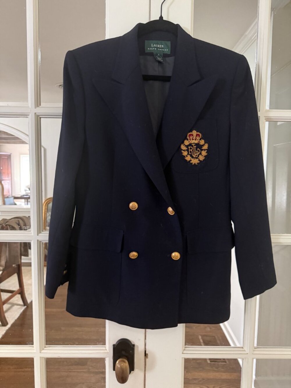 Double Breasted Lauren Ralph Lauren Navy Blazer with breast logo - Picture 2 of 5
